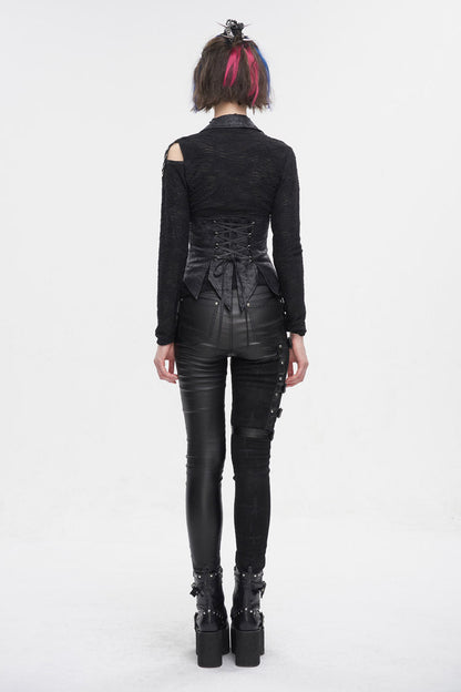 Black Irregular Lace Up Women's Gothic Vest With Detachable Collar