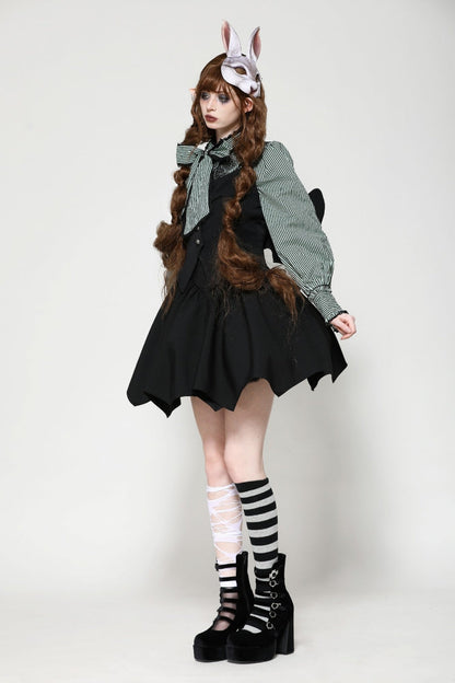 Black Lace-Up Buttons Back Bat Wings Women's Gothic Vest