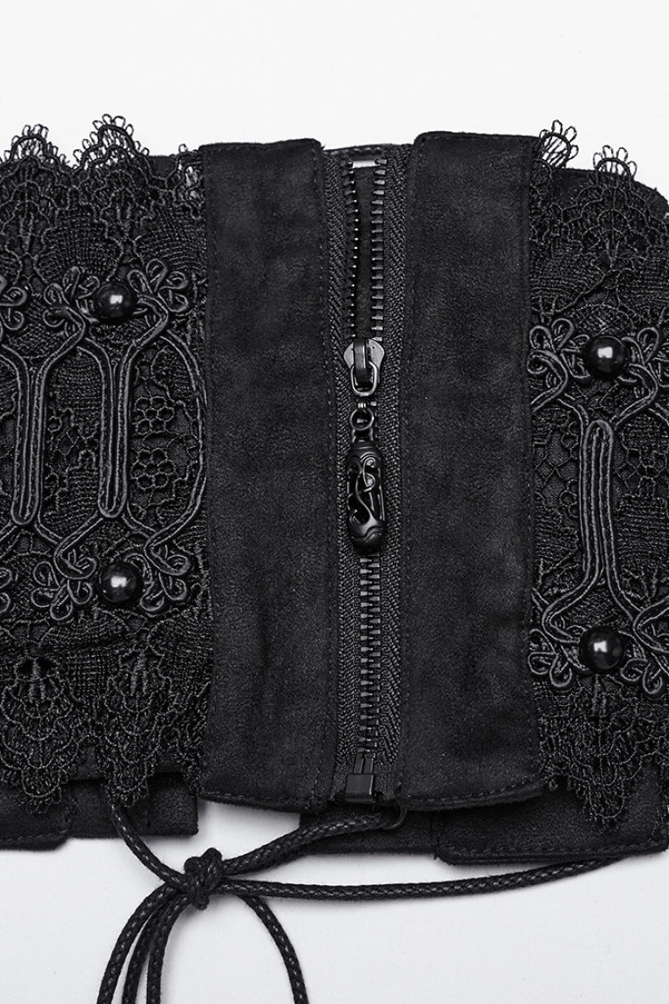 Black Beaded Lace Lace-Up Women's Gothic Underbust Corset