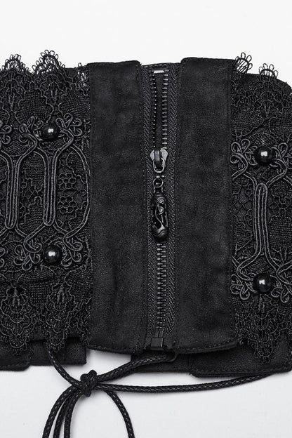 Black Beaded Lace Lace-Up Women's Gothic Underbust Corset