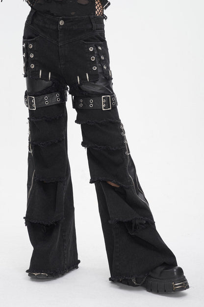 Black Faux Leather Splice Men's Punk Flared Pants