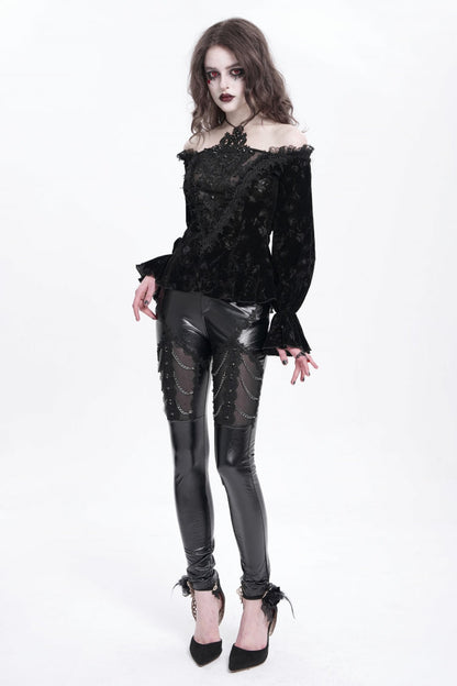 Black Off Shoulder Hollow Embroidery Women's Gothic Blouse