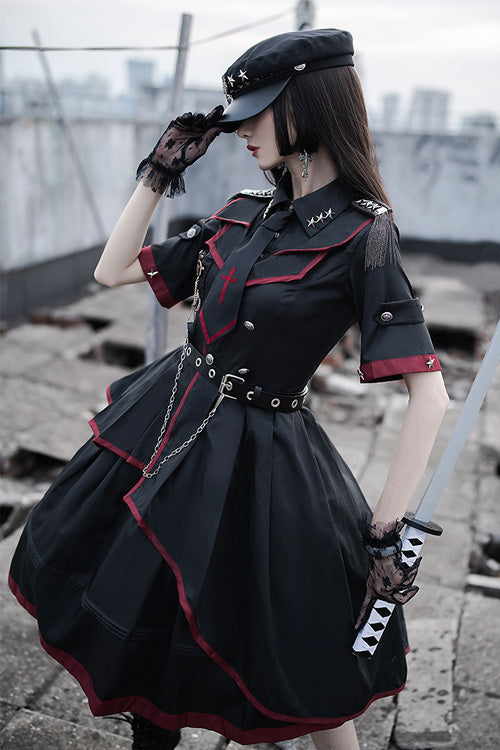 Black Military Style JK Set Irregular Gothic Lolita Dress