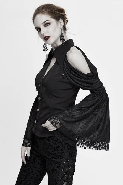 Black Off The Shoulder Trumpet Sleeves Sexy Womens Gothic Blouse