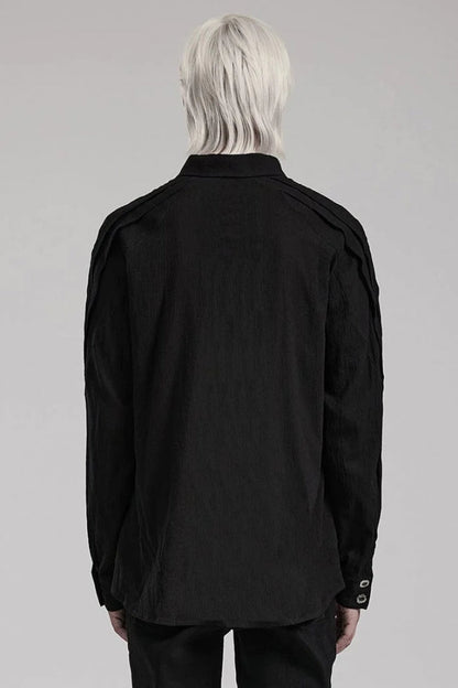 Black Lapel Collar Long Sleeves Metal Buttons Webbing Decoration Mens Gothic Blouse