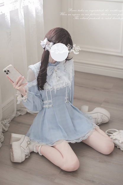 Aqua [Angel Heartbeat] Long Sleeves Bowknot Lace Sweet Jirai Kei Japanese Dress