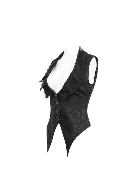 Black Plum Blossom Texture Deep V Back Rope Adjustable Women's Gothic Vest