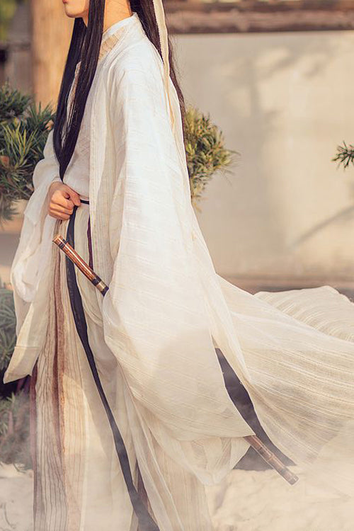 Beige Chinese Style Ancient Costume Knight Wide Sleeved Classic Mens Hanfu Full Set