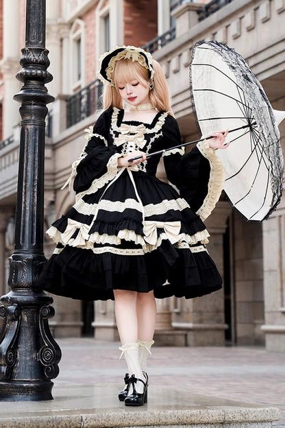 Black Chapter Seventh Night Short Sleeves Multi-layer Ruffle Bowknot Sweet Lolita Dress