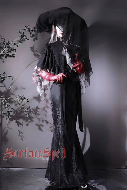 Black Faux Leather Snake Print Flared Fishbone Mermaid Gothic Lolita Skirt