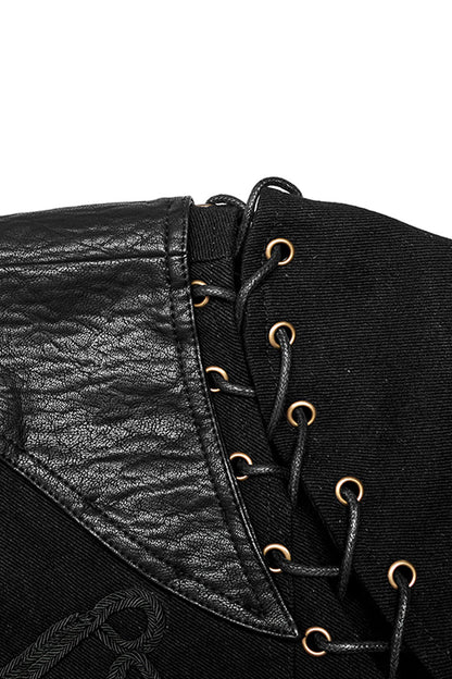 Black Metal Retro Button Decoration Long Sleeves Double Breasted Mens Steampunk Coat
