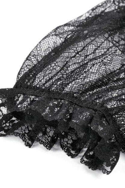Black Lace Short Sleeves Cross Ruffled Women's Gothic Graduation Dress