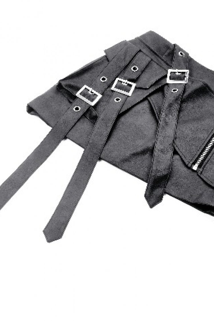 Black Faux Leather Straps Zippered Women's Punk Short Skirt