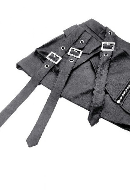Black Faux Leather Straps Zippered Women's Punk Short Skirt