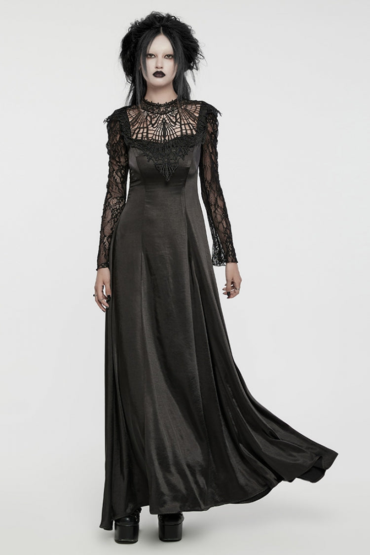 Black Long Sleeves Hollow Lace-Up Women's Gothic Dress