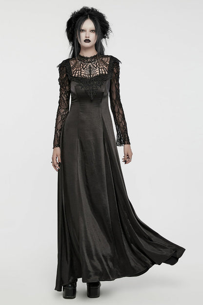 Black Long Sleeves Hollow Lace-Up Women's Gothic Dress
