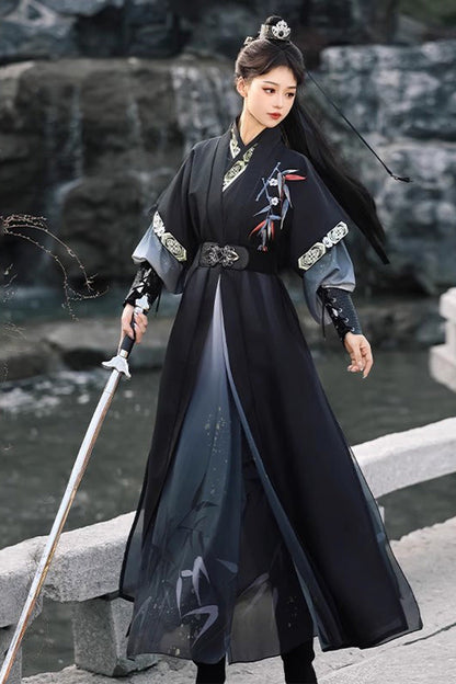 Black Knight-style Song Dynasty Cross-collared Gradient Embroidery Classic Vintage Hanfu Dress Set