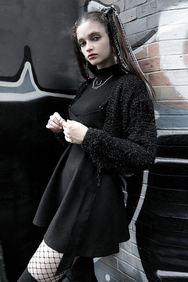 Black Casual Strap Buckle High Waist Women's Steam Punk Dress