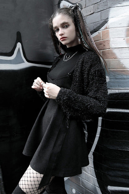 Black Casual Strap Buckle High Waist Women's Steam Punk Dress