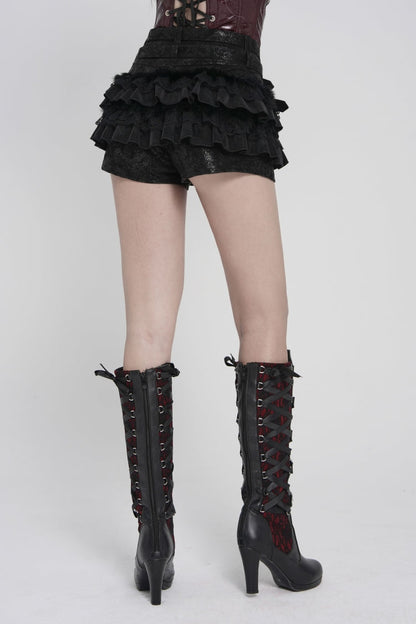 Black Multi-Layered Lace Detachable Eyelet Women's Punk Shorts