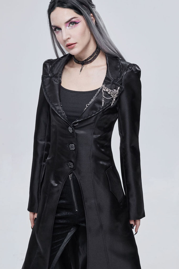 Black Gothic Lace-Up Lapel Skull Brooch Delicate Button Women's Coat