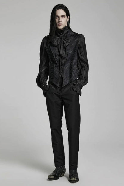Black Lapel Collar Multi-layer Floral Print Ruffle Lace Mens Gothic Vest