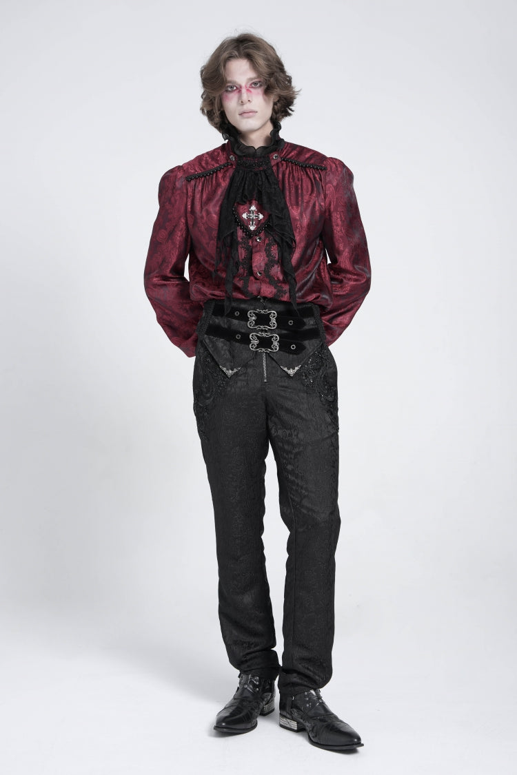 Black Double Buckles High Waisted Embroidery Men's Gothic Suit Pants