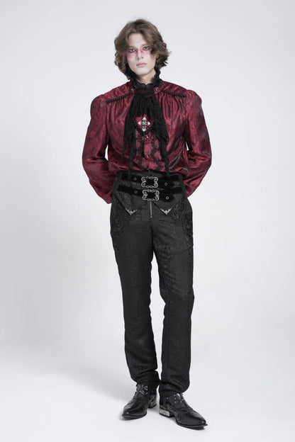 Black Double Buckles High Waisted Embroidery Men's Gothic Suit Pants