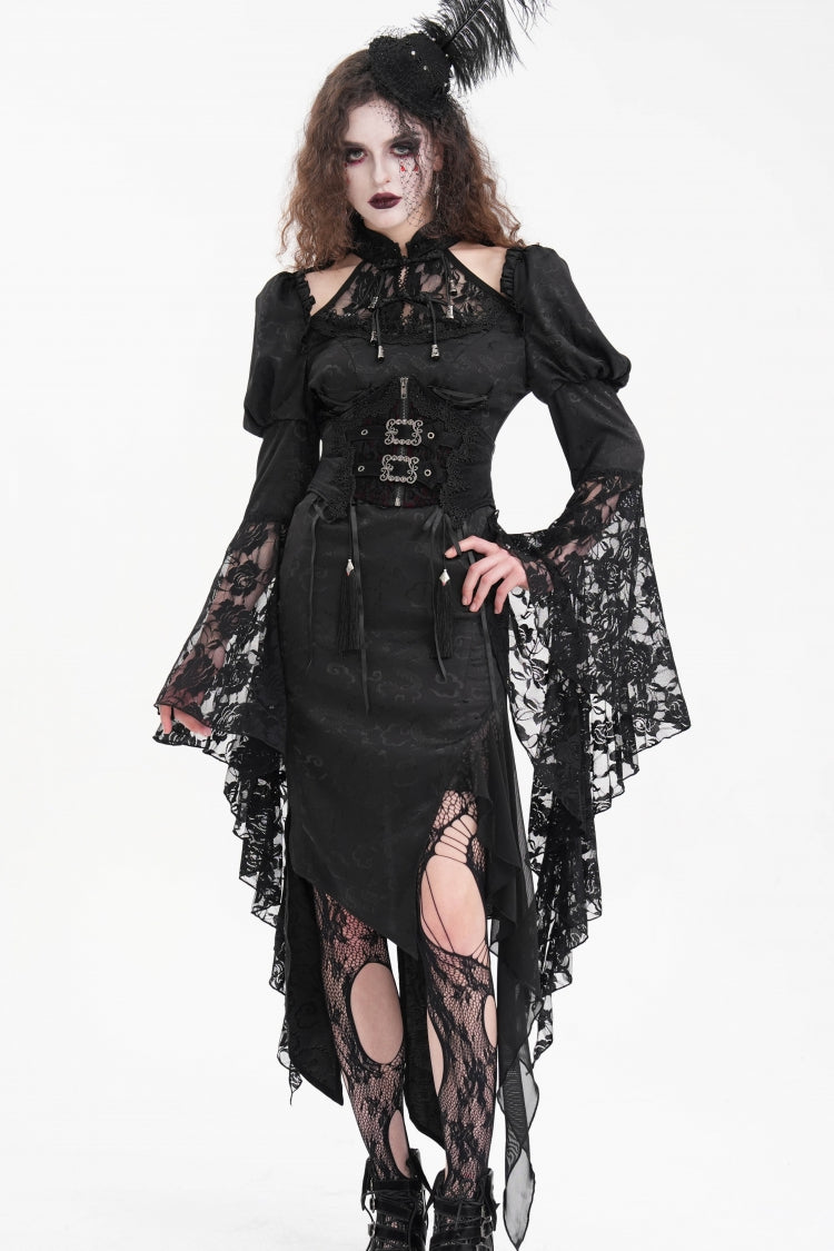 Black Hime Sleeves Hollow Lace Irregular Women's Gothic Dress