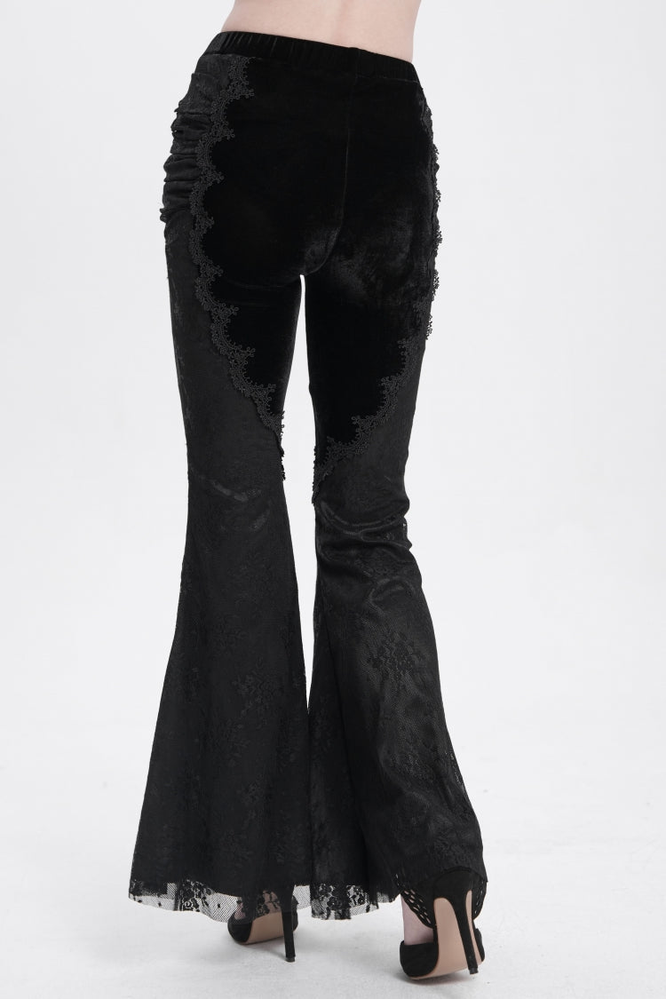 Black Floral Embroidery Stitching Lace Women's Gothic Pants
