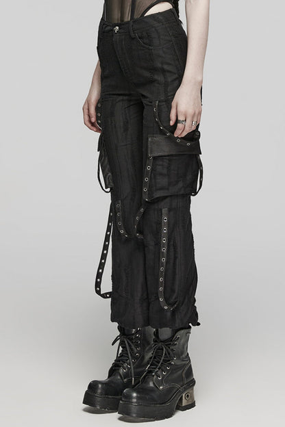 Black Eyelet Pocket Knitted Women's Steampunk Loose Pants