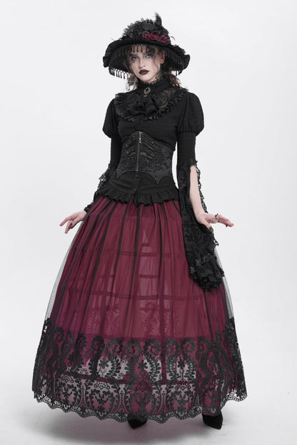 Black Batwing Beaded Lace-Up Zipper Women's Underbust Corset