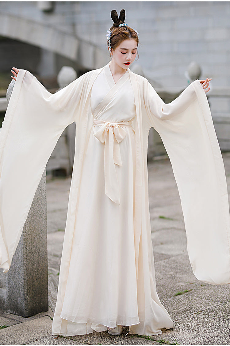 Beige Chang'E Ancient Costume Elegant Wide Sleeves Classic Hanfu Dress