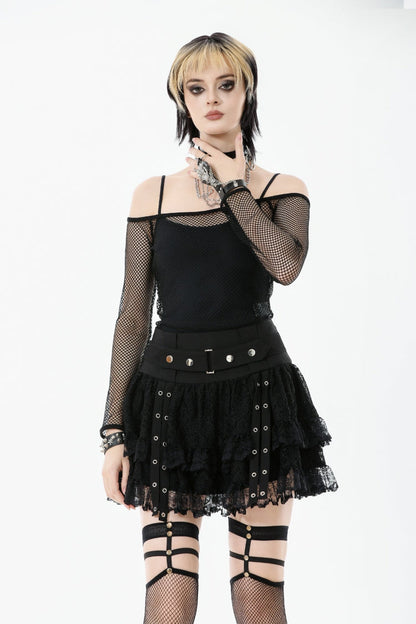 Black Off Shoulder Long Sleeves Mesh Women's Gothic Versatile Top