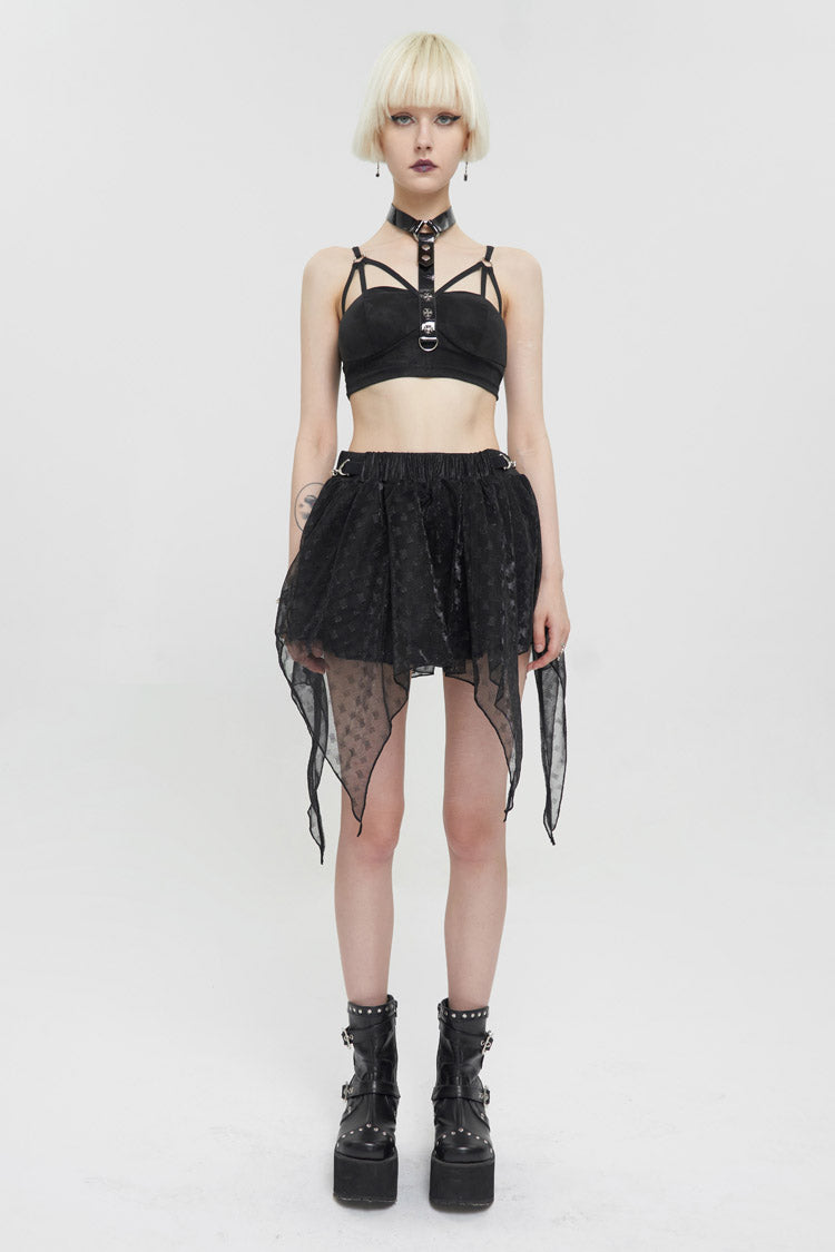 Black Bright Mesh Metal Buckle Decoration Playful And Cute Tutu Short Women's Punk Skirt
