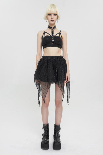 Black Bright Mesh Metal Buckle Decoration Playful And Cute Tutu Short Women's Punk Skirt