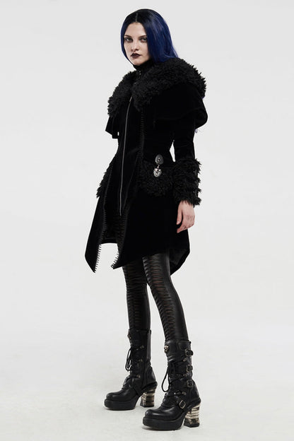 Black Long Sleeves Metal Buckle Hooded Womens Gothic Cloak Coat