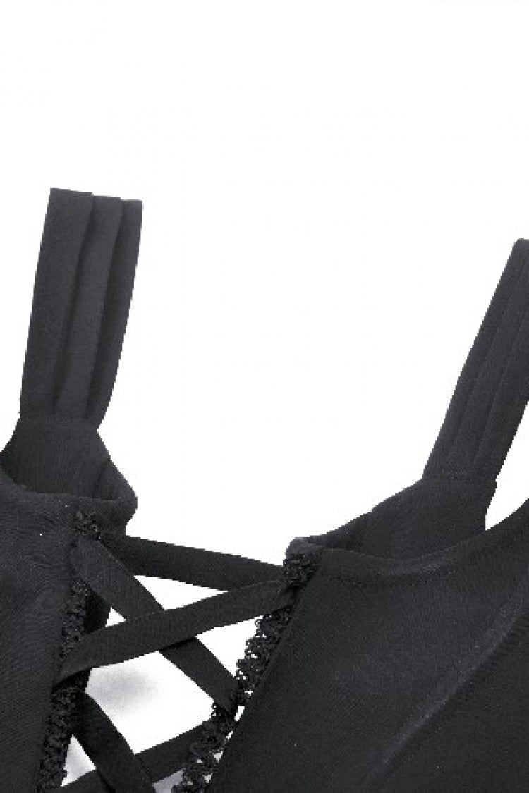 Black Lace-Up Buttons Back Bat Wings Women's Gothic Vest