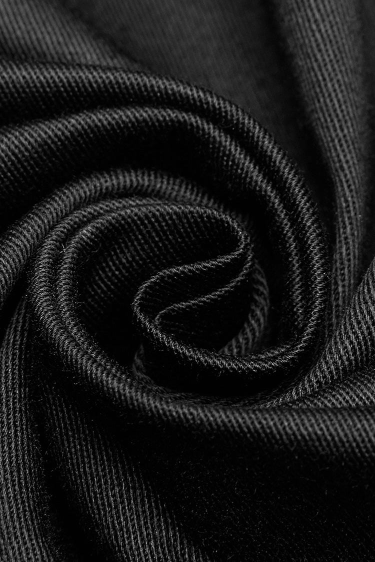 Black Lapel Collar Short Sleeves Men's Punk Blouse