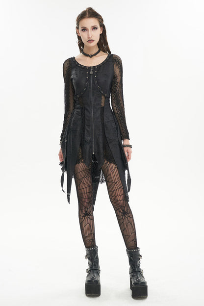 Black Forest Witch Short Irregular Ripped Mesh Women's Gothic Dress