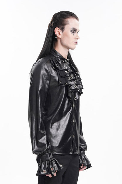 Black Long Sleeves Eyelets Buckle Men's Gothic Blouse