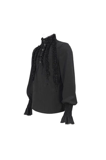 Black Irregular Stand Collar Puff Sleeved Ruffled Men's Gothic Shirt