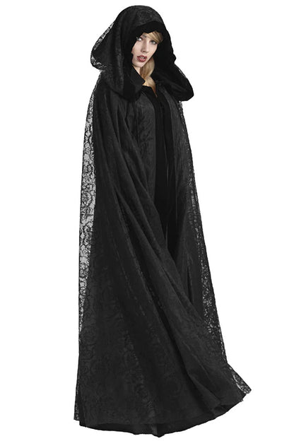 Black Hooded Hollow Womens Gothic Cloak Cape Long Coat