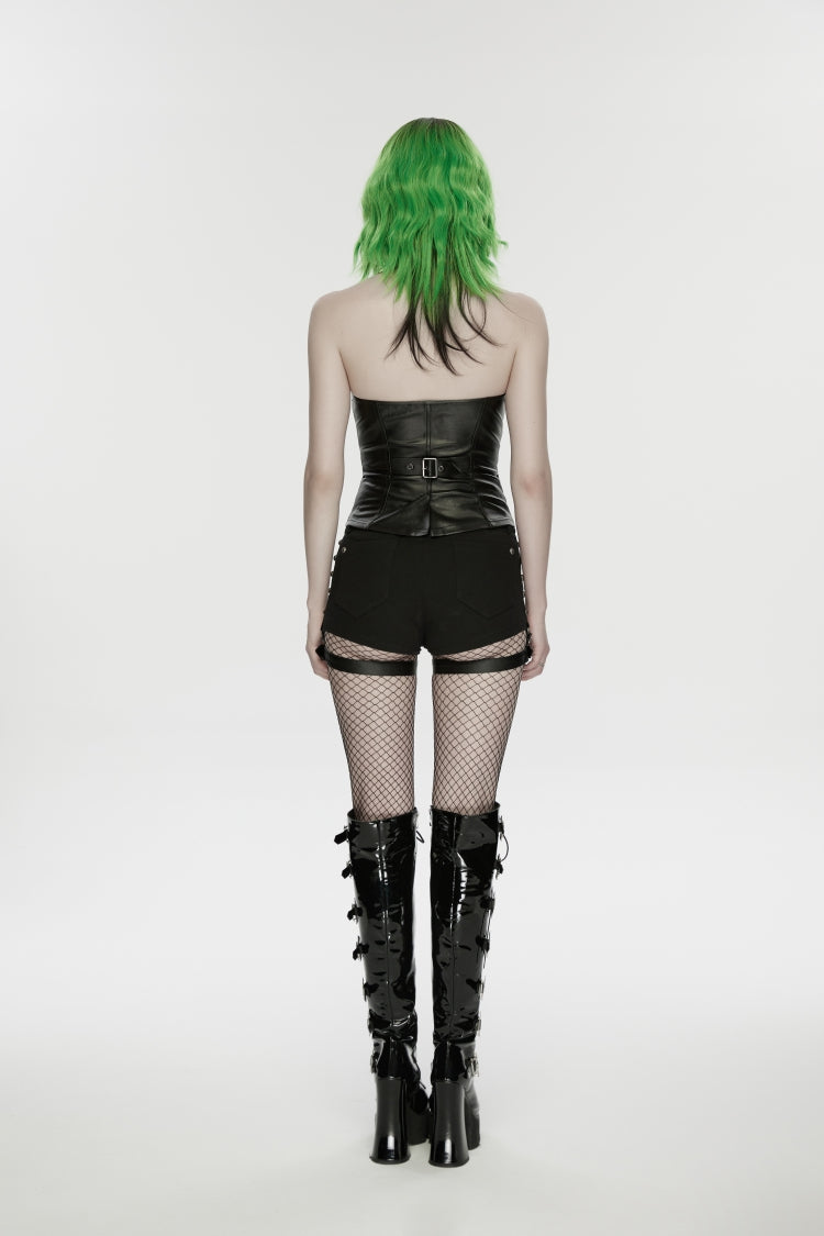 Black Halterneck Slim Studded Zippered Women's Punk Vest
