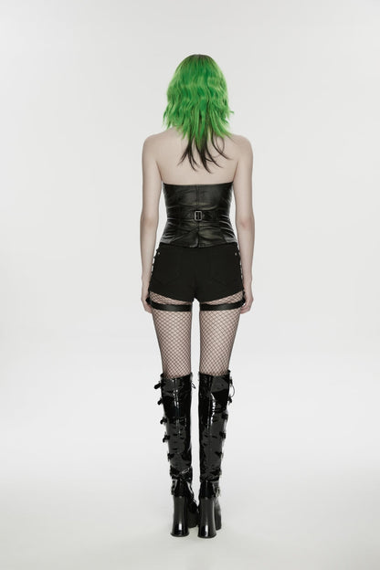Black Halterneck Slim Studded Zippered Women's Punk Vest