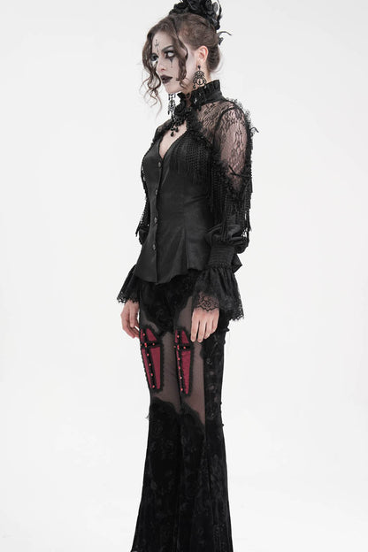 Black Long Sleeves Hollow Ripped Women's Gothic Blouse