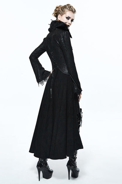 Black And Red Floral High Collar Embroidered Womens Gothic Coat