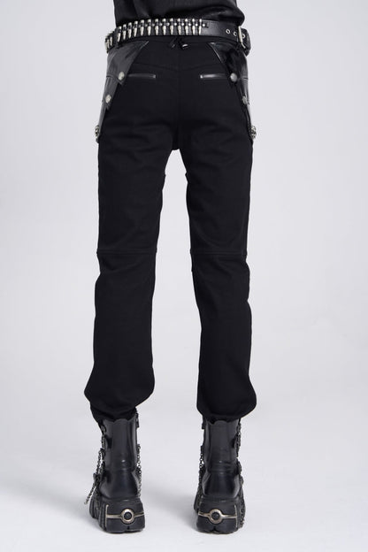 Black Armor Patent Leather Stitching Men's Punk Pants