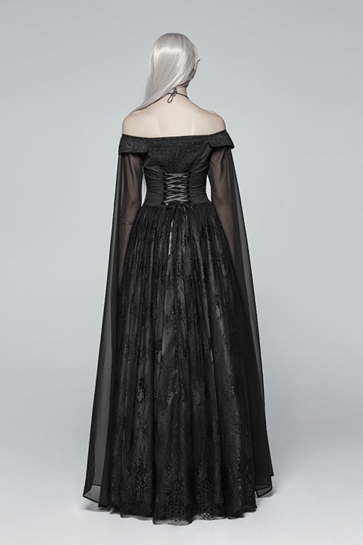 Black Off Shoulder Multi-layer Embroidery Lace Women's Gothic Dress