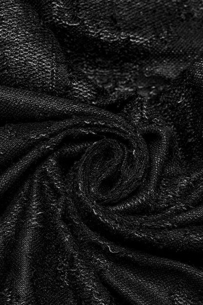Black Lapel Collar Long Sleeves Faux Leather Stitching Men's Punk Blouse